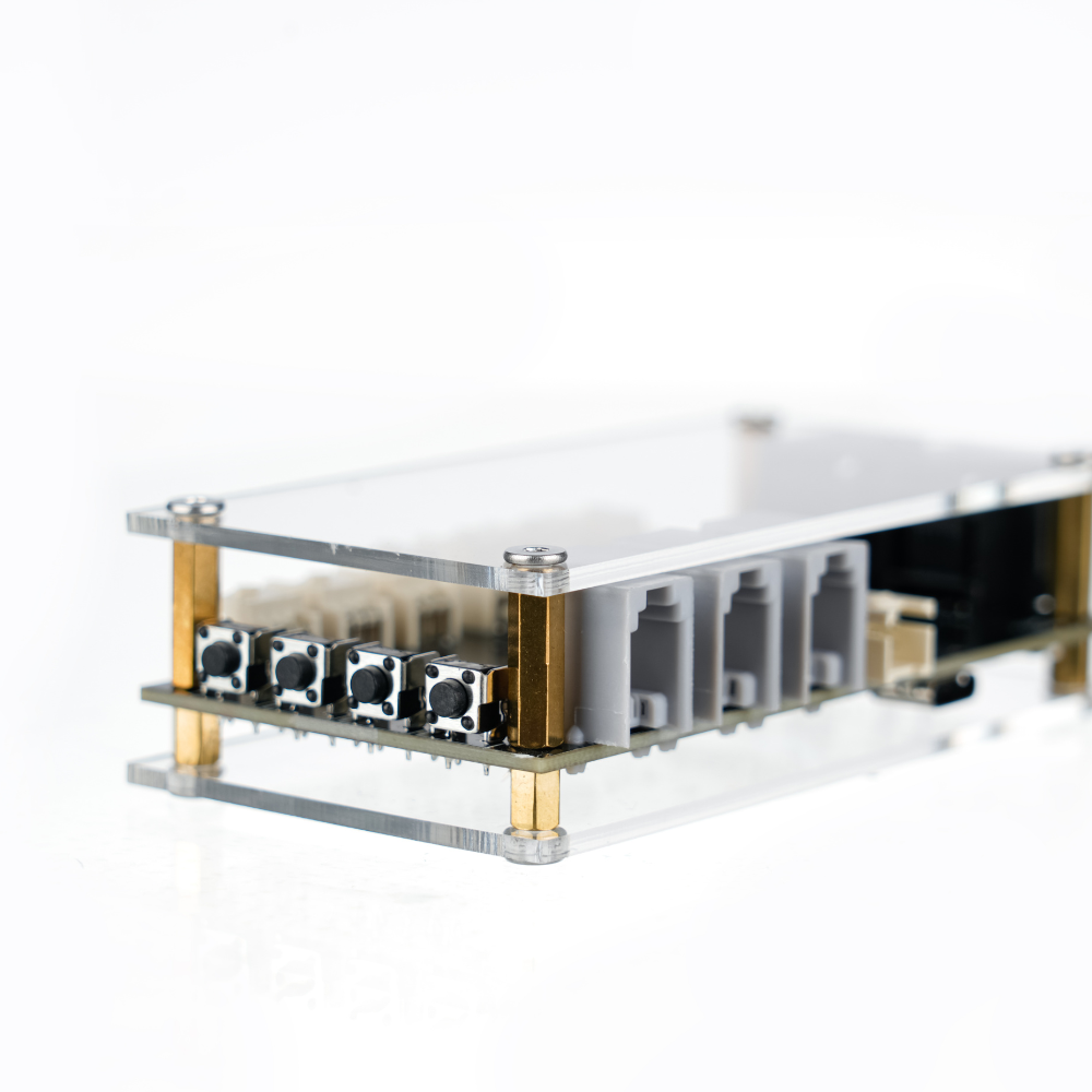 IGNI RACING Pedal Control Box - clear acrylic with gold hardware, button controls for sim racing