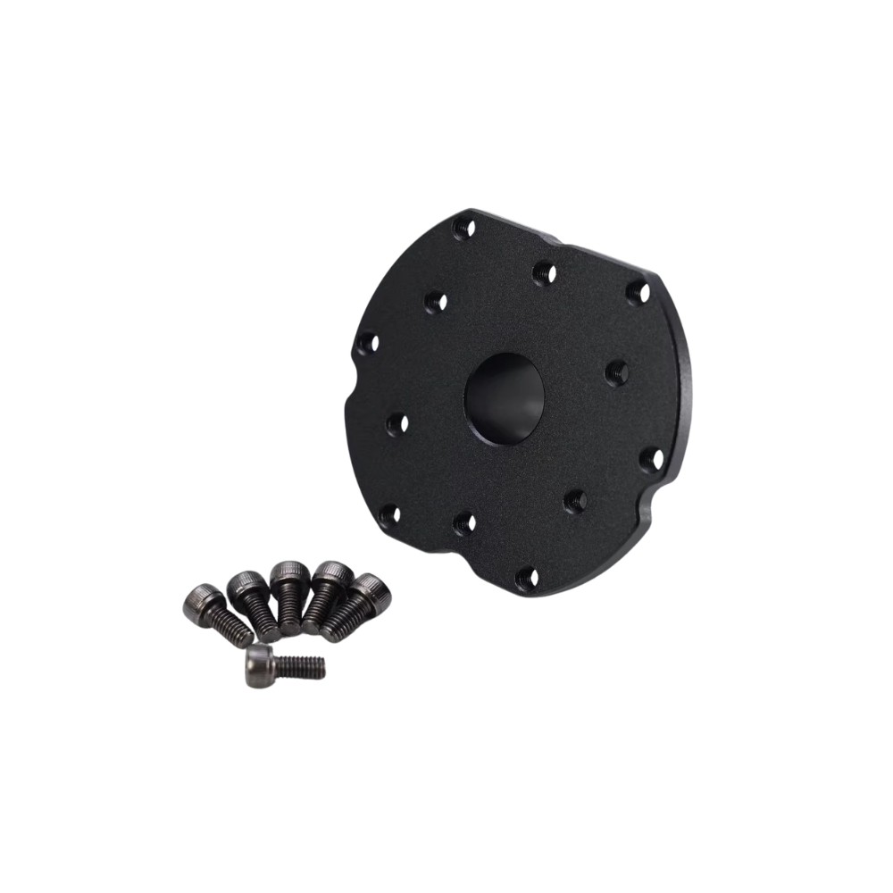 Black QR2 adapter plate for Fanatec with mounting hardware