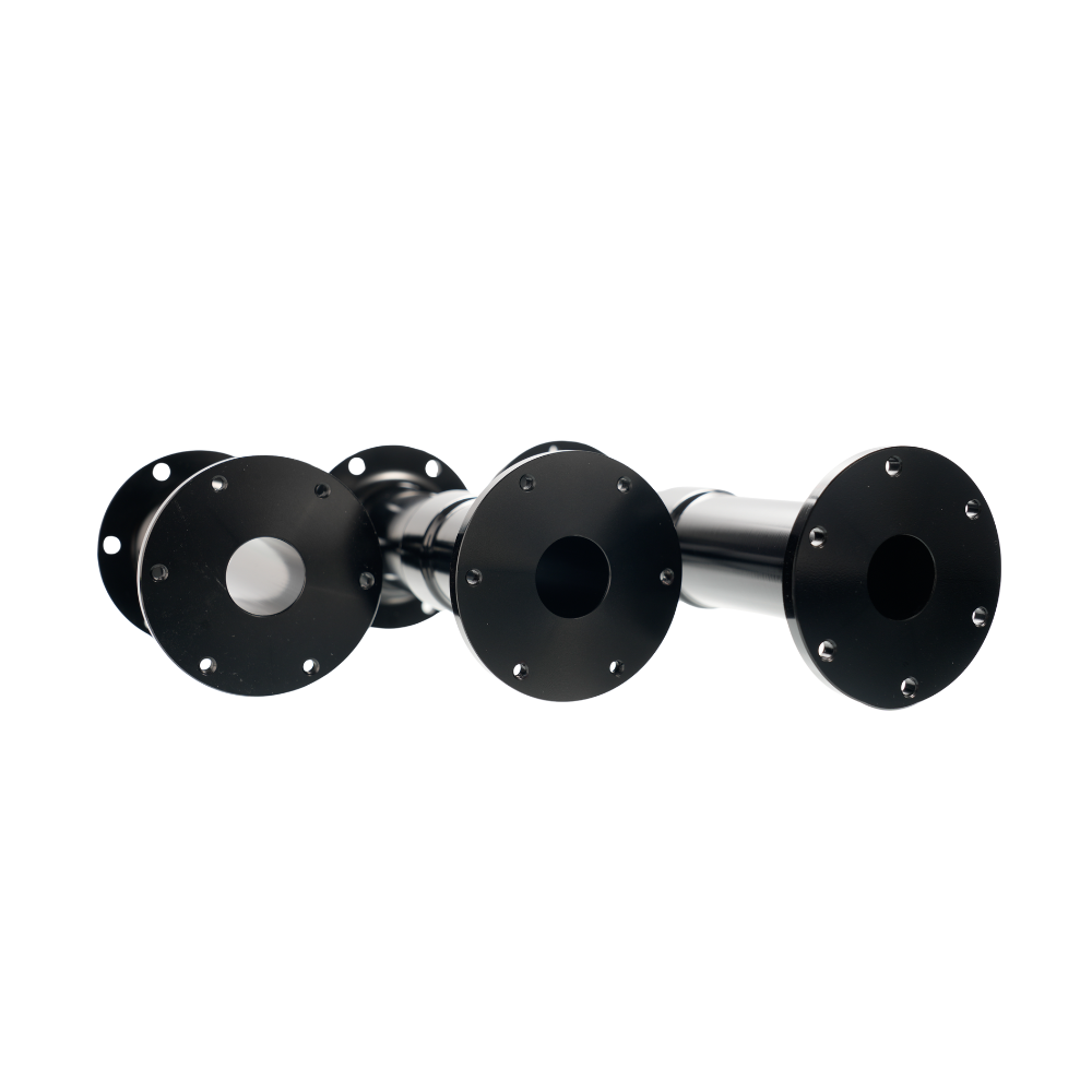 Black and silver shaft extension components for Simagic Alpha Series, 20cm length, sim racing accessories by IGNI RACING