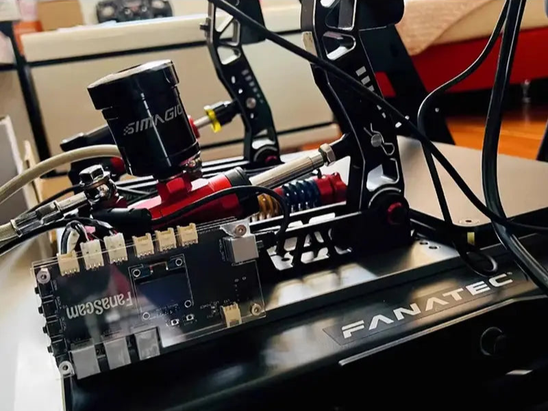 IGNI RACING sim racing pedal control box setup with FANATEC base and SIMRIGIO component