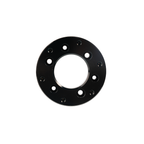 Black circular sim racing wheel adapter with multiple mounting holes