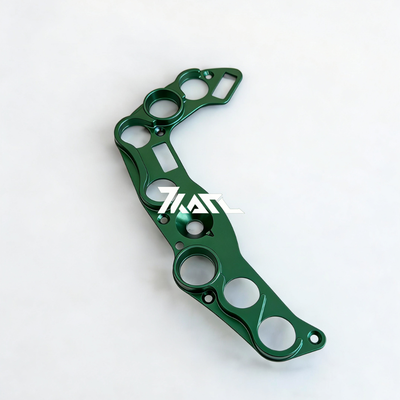 Green CNC button plate with circular cutouts for Ascher sim racing wheels