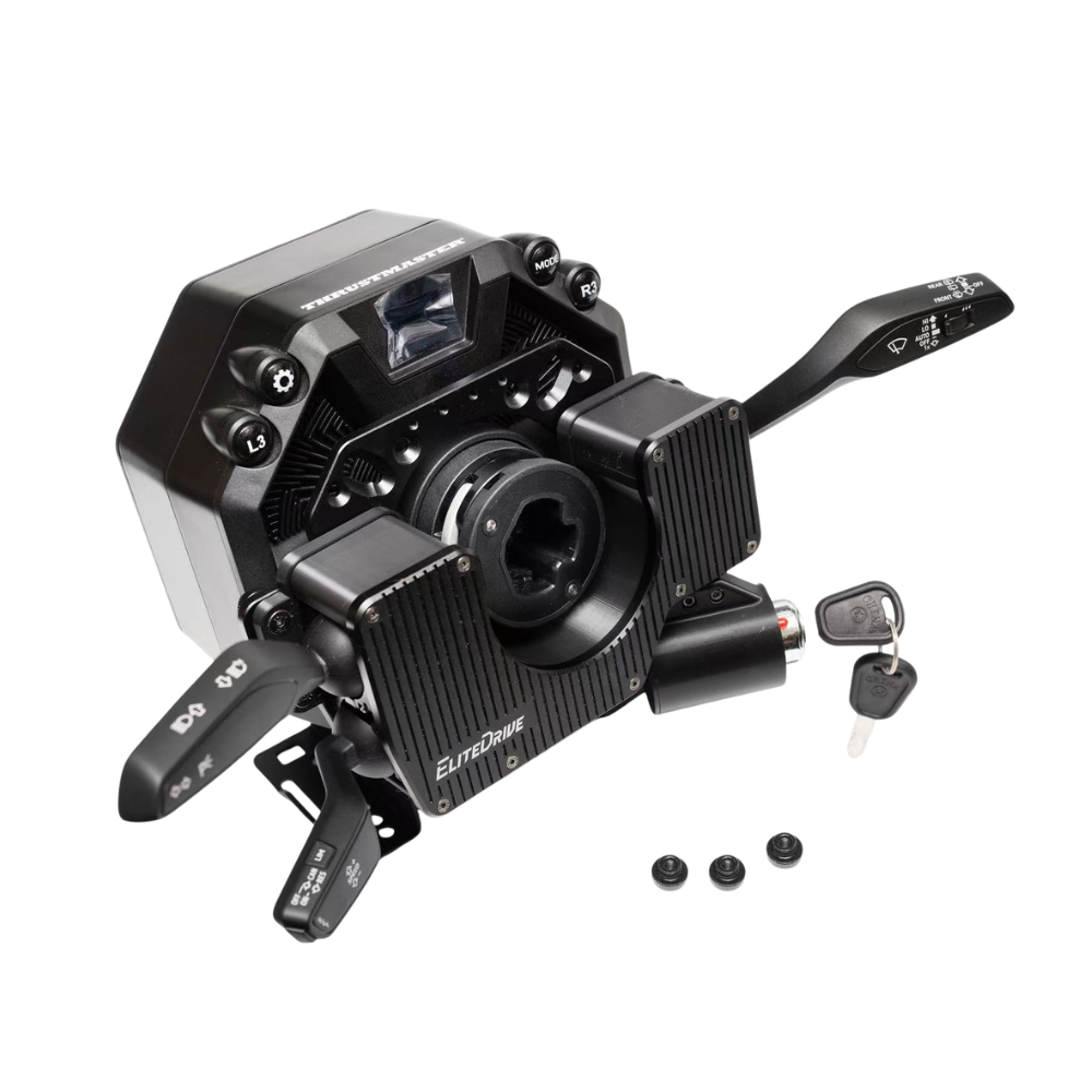 Black Thrustmaster Trucksim Control Stalks with multiple levers, buttons - sim racing accessory