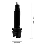 Black cylindrical tool with dimensions labeled on a white background