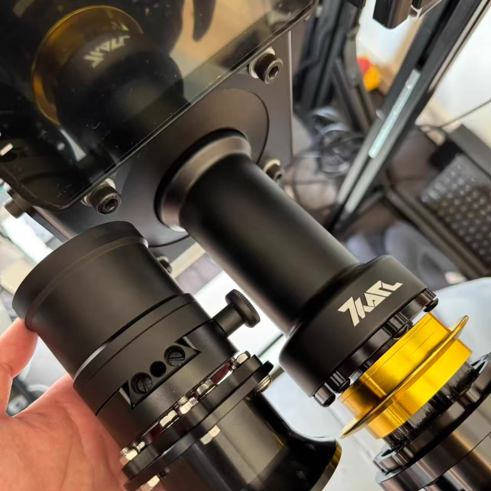 Black KARL extender with gold accents for Simucube 2, sim racing accessory