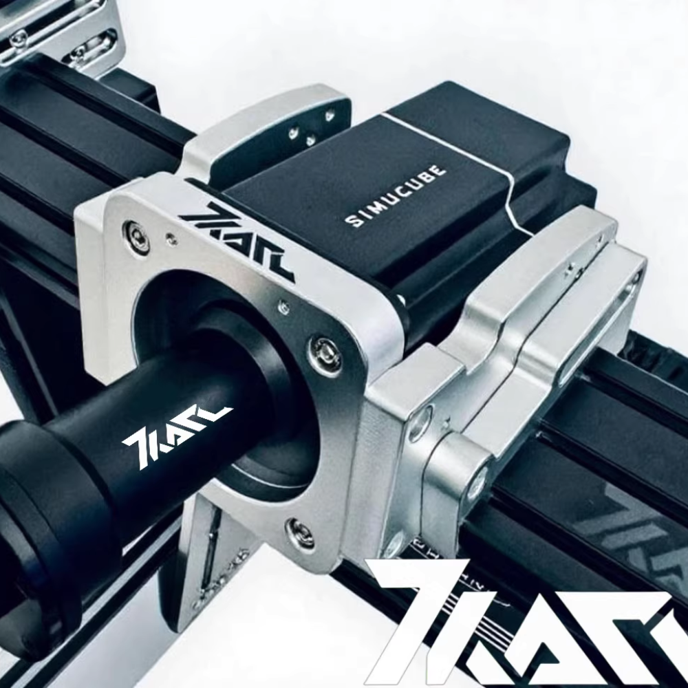 Silver-mounted KARL extender for Simucube 2, sim racing component