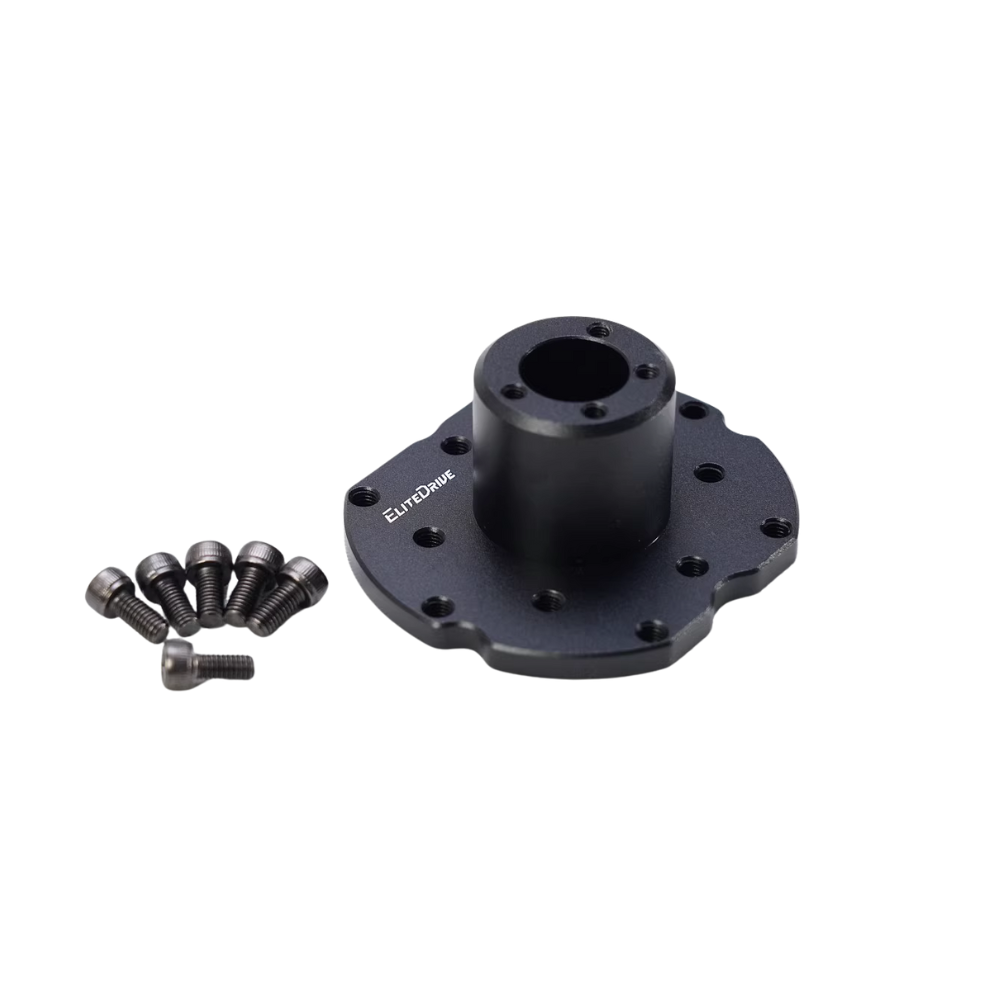 Black ELITE DRIVE QR2 adapter for Fanatec with mounting screws