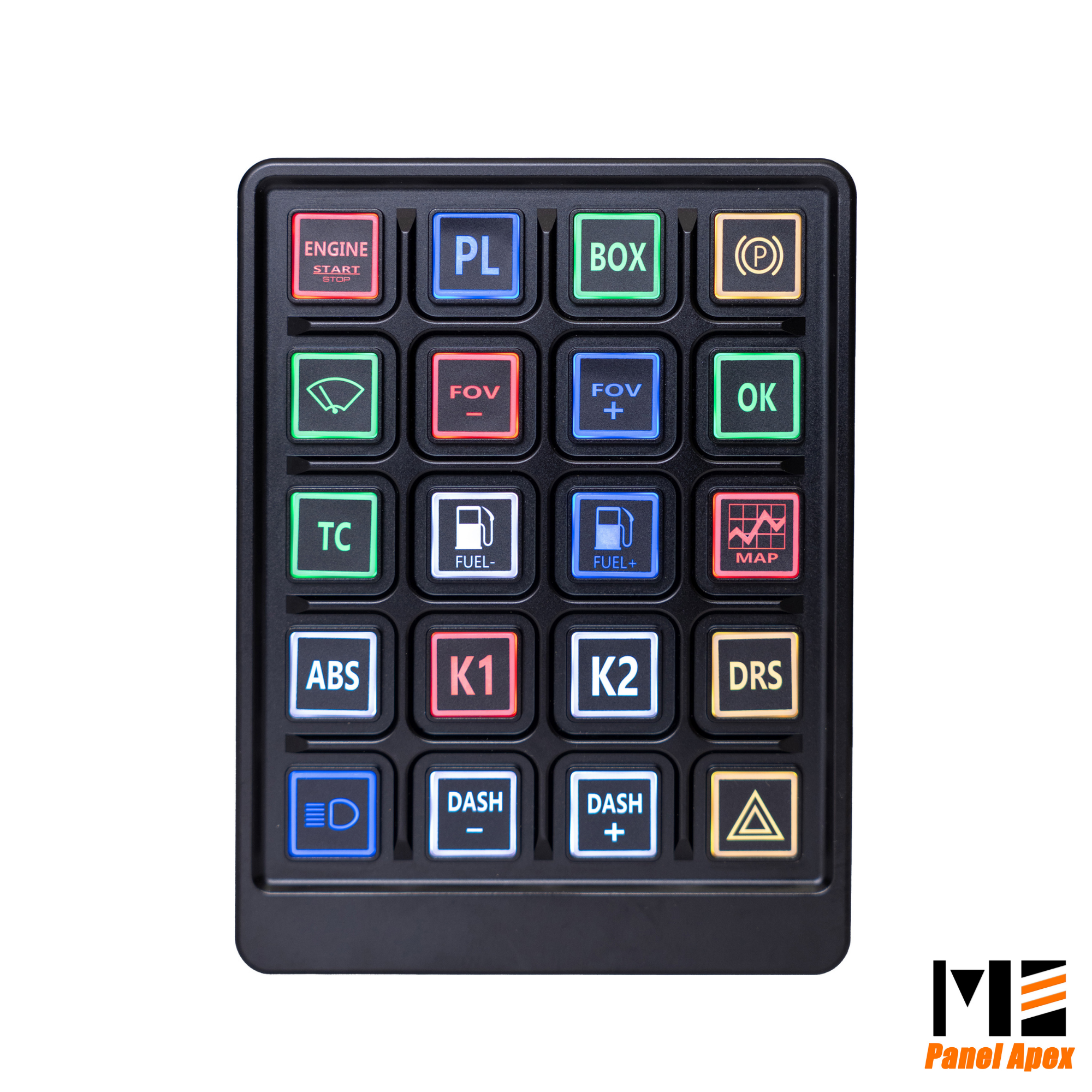 SimNanmu Panel Apex 2 - black sim racing control panel with colorful function buttons