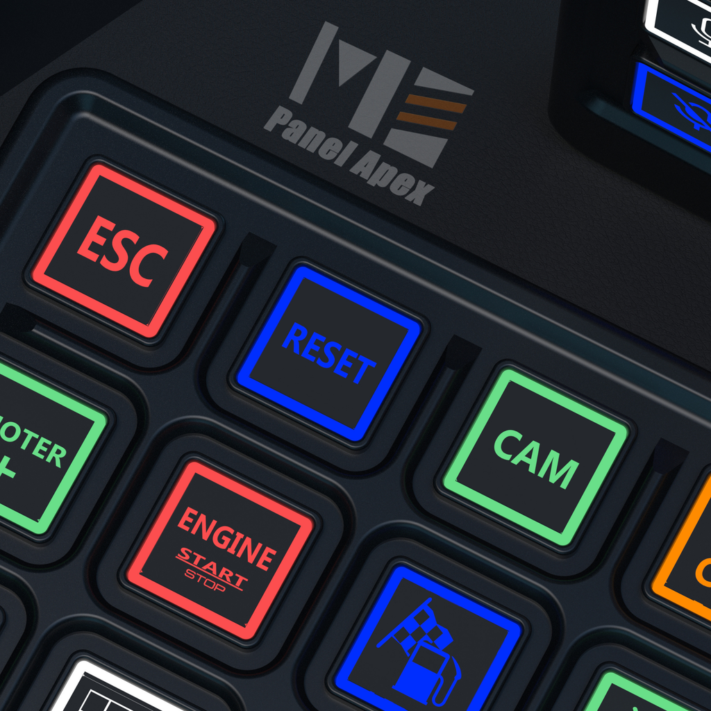 SimNanmu Panel Apex 2 racing control panel with colorful illuminated buttons - ESC, Reset, Engine Start/Stop, Cam for sim racing