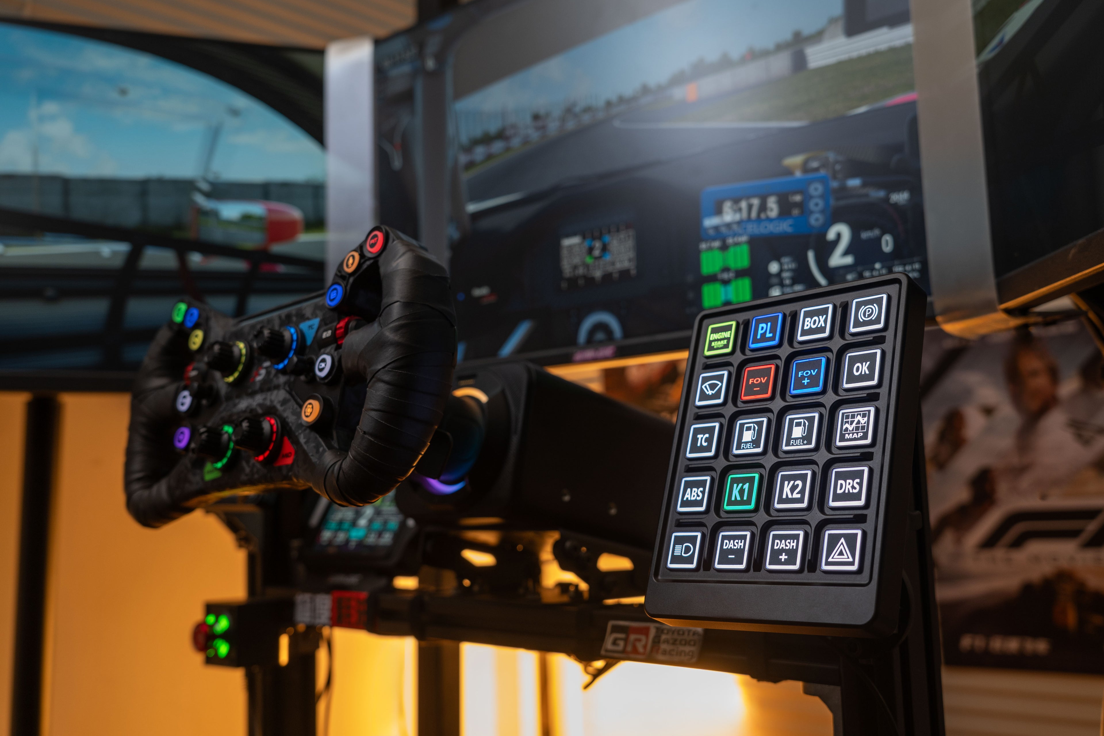 SimNanmu Panel Apex 2 with colorful buttons, racing wheel, and sim racing game displays - IGNI RACING