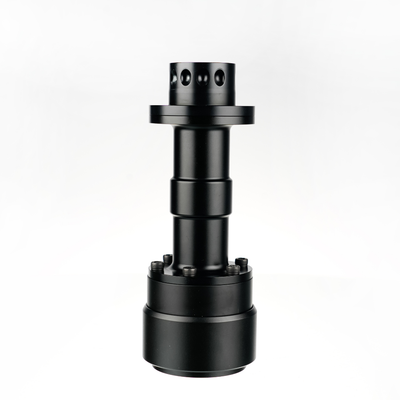 Precision-engineered black metal Shaft Extension for Moza sim racing gear, featuring multiple cylindrical segments, top with circular holes, and bottom with bolt mounts.
