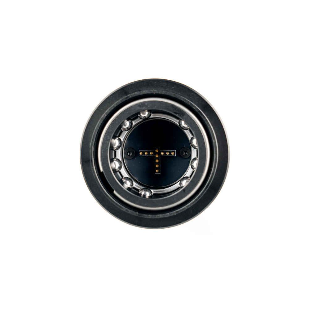 Black circular shaft extension with metallic balls, gold components forming 'T' - sim racing accessory by IGNi Racing