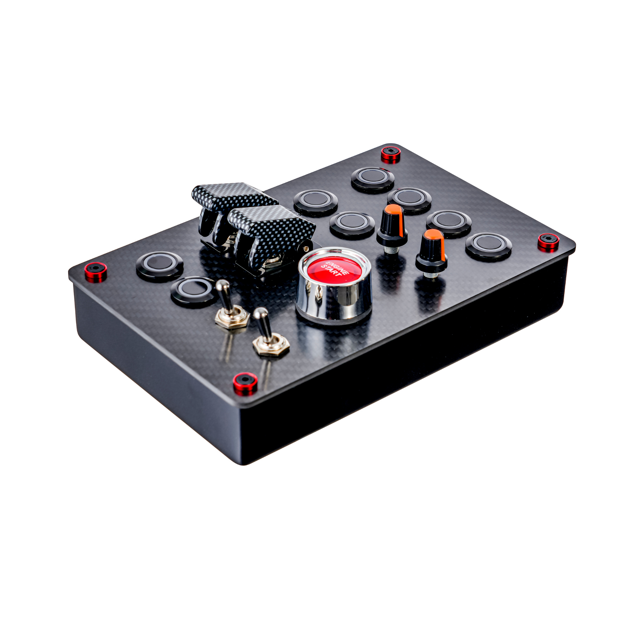 SimNanmu Button Box - Carbon fiber base with black/red buttons & Engine Start knob, sim racing accessory