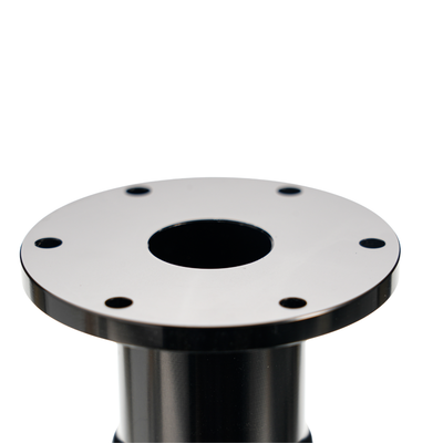 Close-up of black and silver shaft extension plate for Simagic Alpha Series