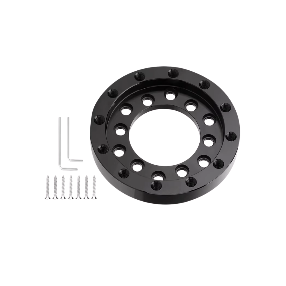 Black steering wheel adapter for Logitech G25/G27 with mounting hardware - sim racing accessory from IGNI RACING
