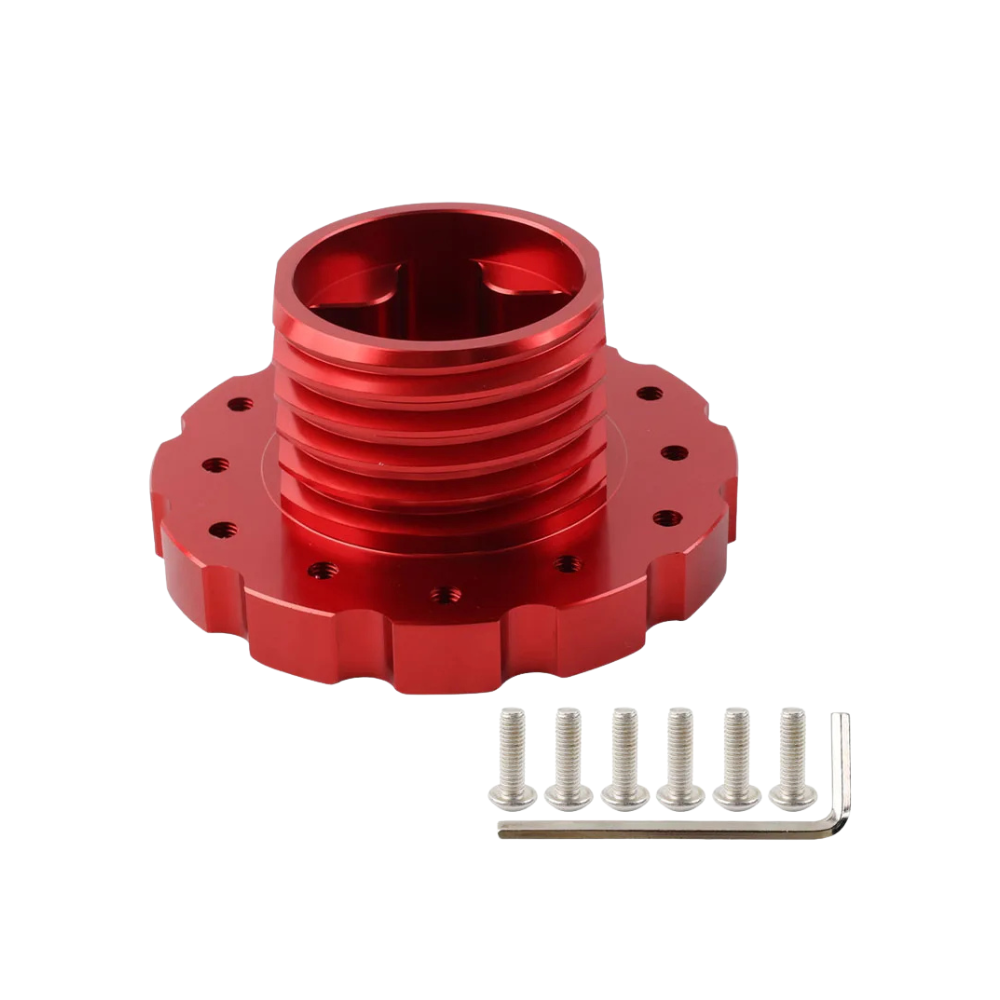IGNI RACING red aluminum Thrustmaster steering wheel adapter with hardware for sim racing