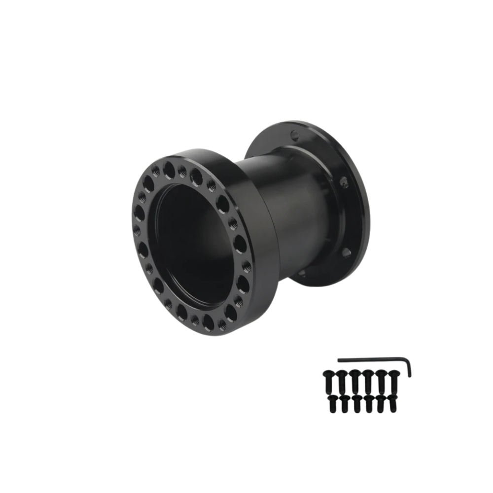 Black metal steering wheel spacer with mounting flange & hardware kit - IGNi Racing sim racing accessories