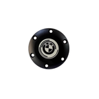 Custom black BMW horn button cap with five mounting holes, sim racing accessory by IGNi Racing