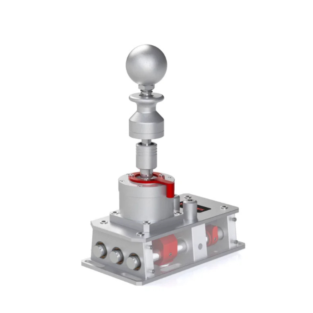Simvertex V7 H-pattern sequential shifter with silver aluminum base and red accents for sim racing